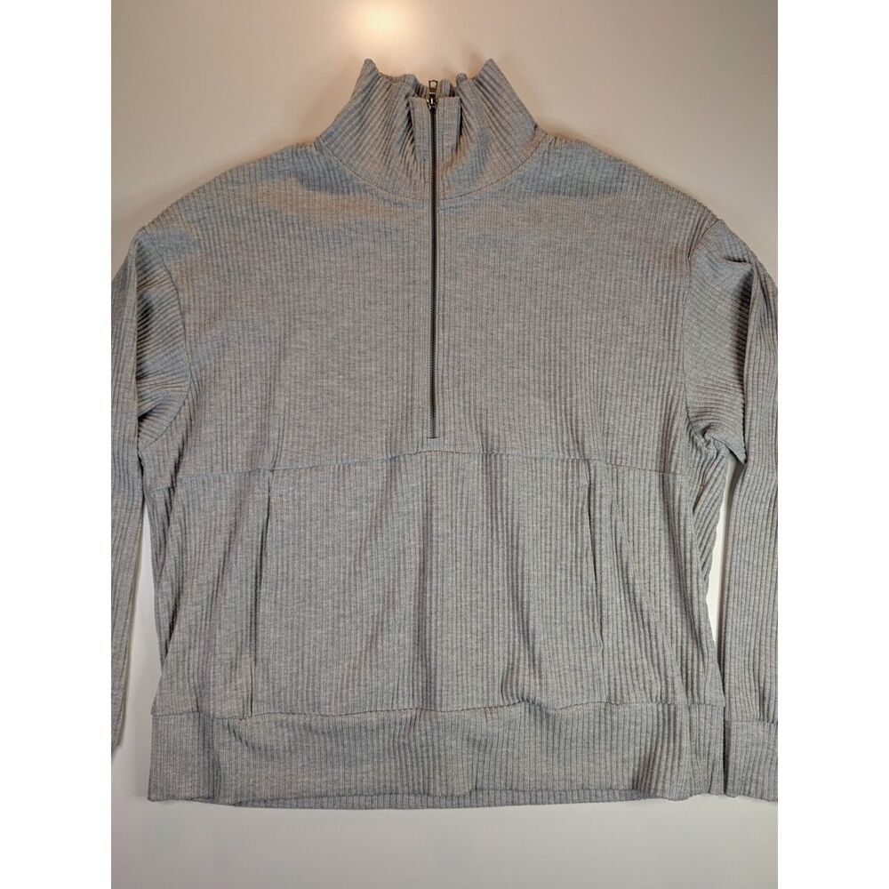 Avia Women’s Large Gray Ribbed Half Zip Mock Neck Pullover